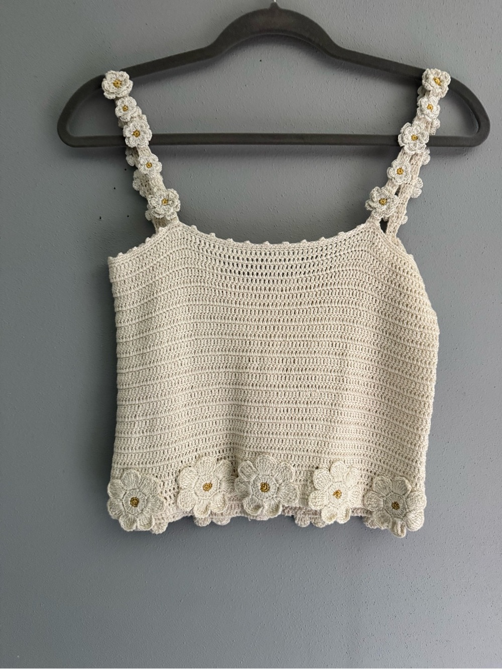 Cream Crochet Daisy-Trim Camisole